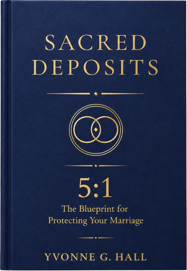 Sacred Deposits hardcover — navy with gold 5:1 rings